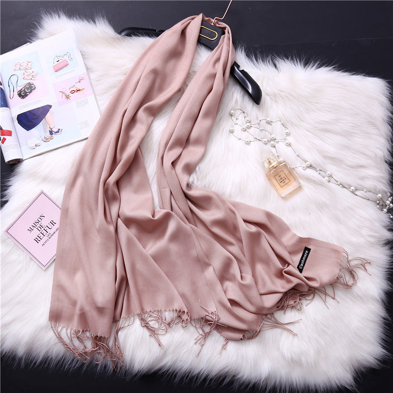 Autumn and winter solid color imitation cashmere scarf women's fashion versatile fringed monochrome warm shawl head scarf 150g head scarf