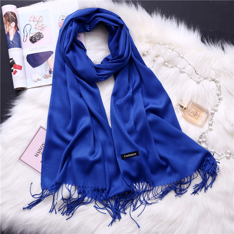 Autumn and winter solid color imitation cashmere scarf women's fashion versatile fringed monochrome warm shawl head scarf 150g head scarf