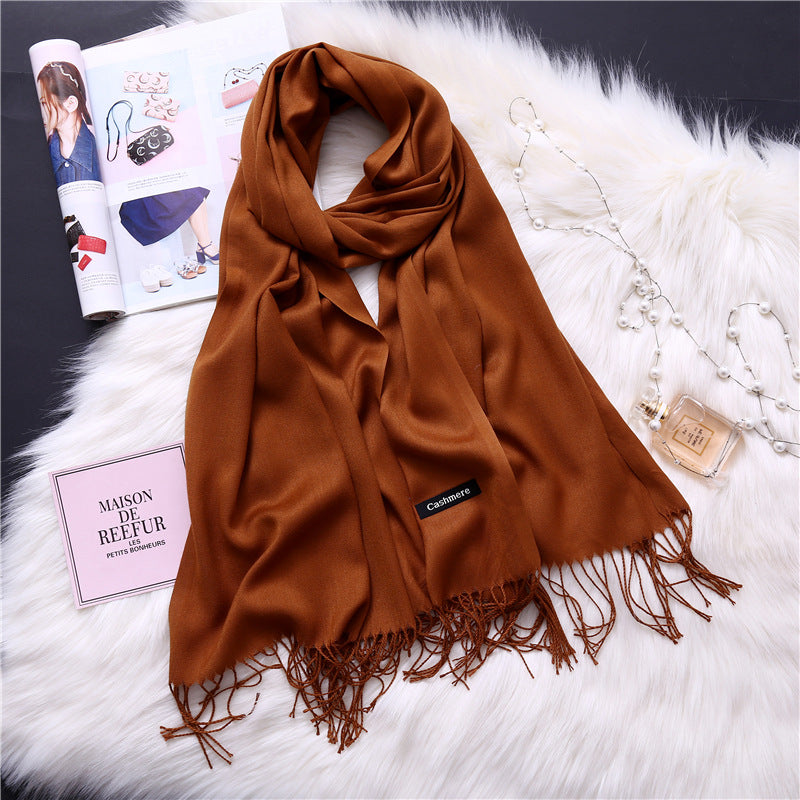 Autumn and winter solid color imitation cashmere scarf women's fashion versatile fringed monochrome warm shawl head scarf 150g head scarf