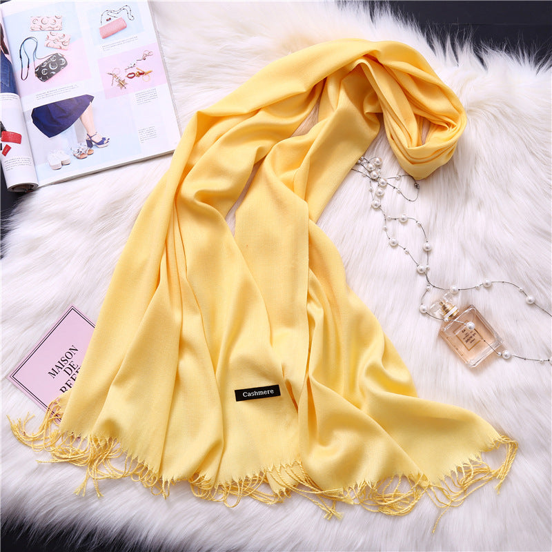 Autumn and winter solid color imitation cashmere scarf women's fashion versatile fringed monochrome warm shawl head scarf 150g head scarf