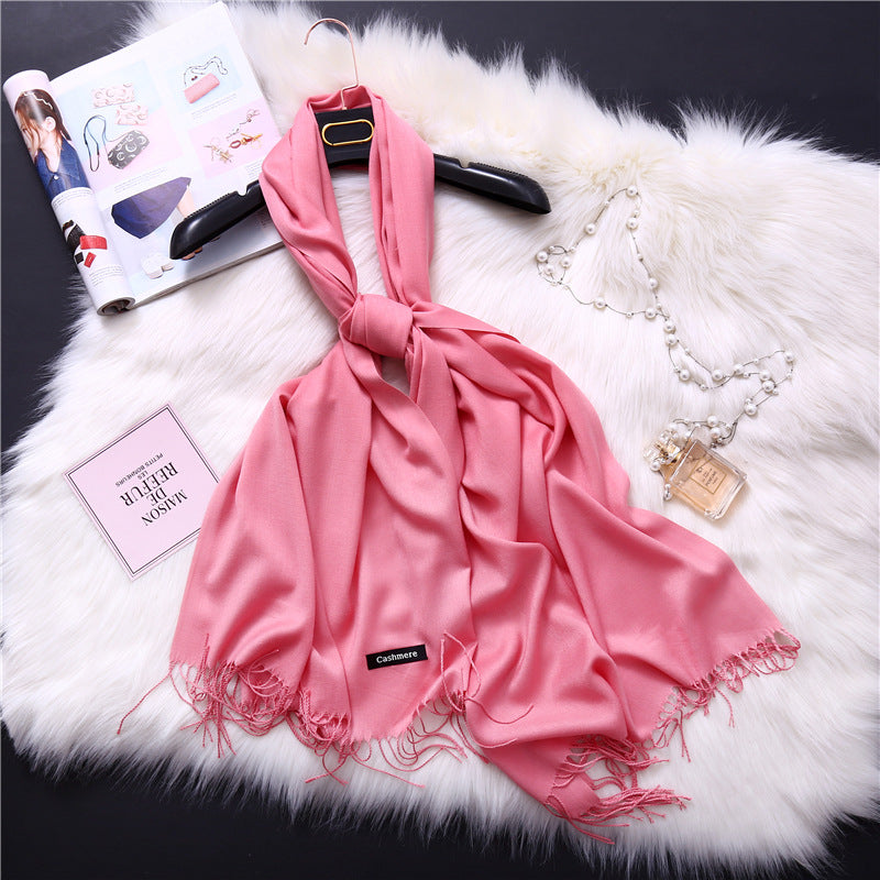 Autumn and winter solid color imitation cashmere scarf women's fashion versatile fringed monochrome warm shawl head scarf 150g head scarf