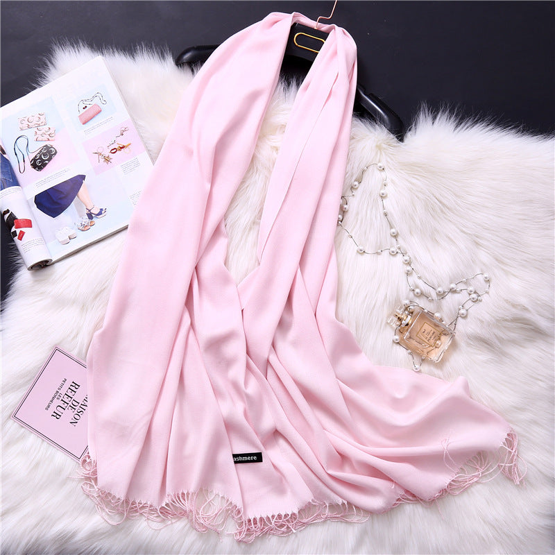 Autumn and winter solid color imitation cashmere scarf women's fashion versatile fringed monochrome warm shawl head scarf 150g head scarf