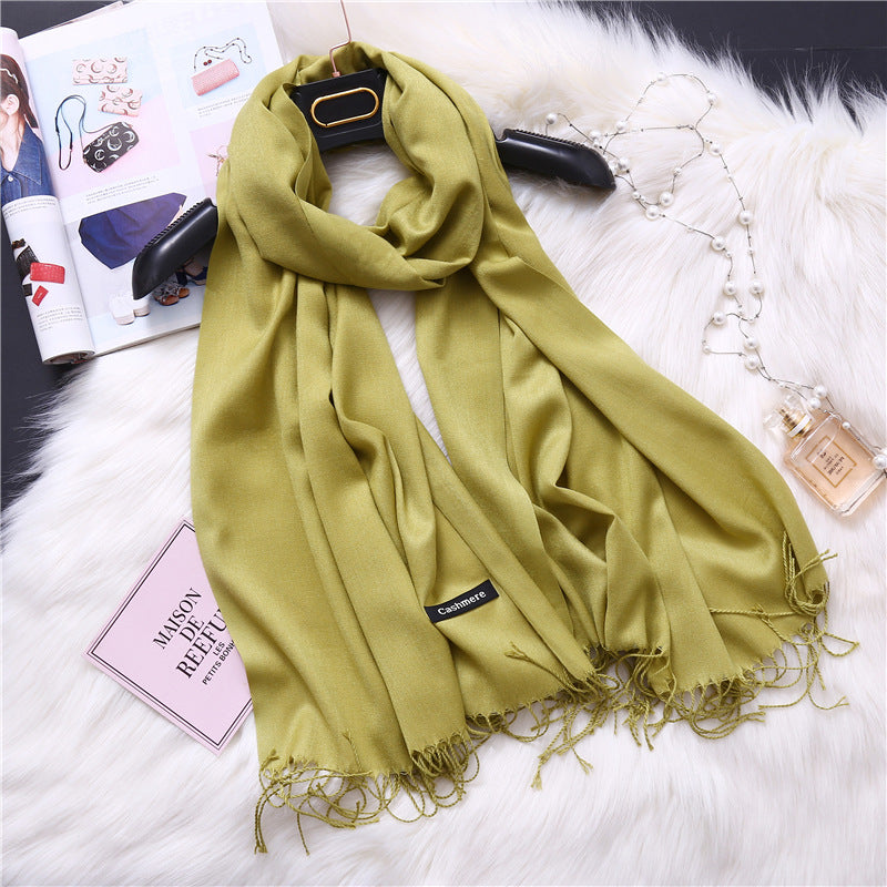 Autumn and winter solid color imitation cashmere scarf women's fashion versatile fringed monochrome warm shawl head scarf 150g head scarf