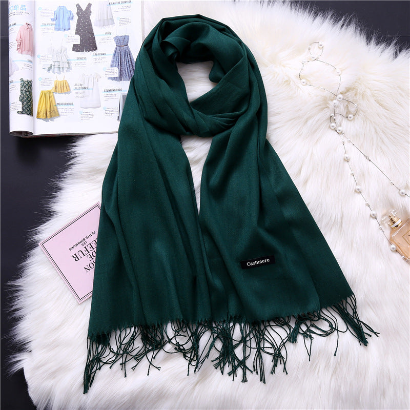 Autumn and winter solid color imitation cashmere scarf women's fashion versatile fringed monochrome warm shawl head scarf 150g head scarf