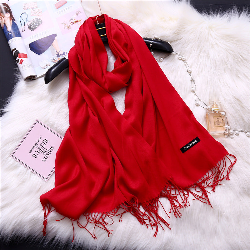 Autumn and winter solid color imitation cashmere scarf women's fashion versatile fringed monochrome warm shawl head scarf 150g head scarf