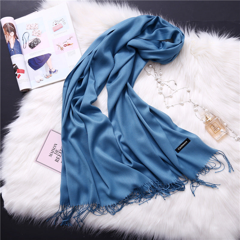 Autumn and winter solid color imitation cashmere scarf women's fashion versatile fringed monochrome warm shawl head scarf 150g head scarf