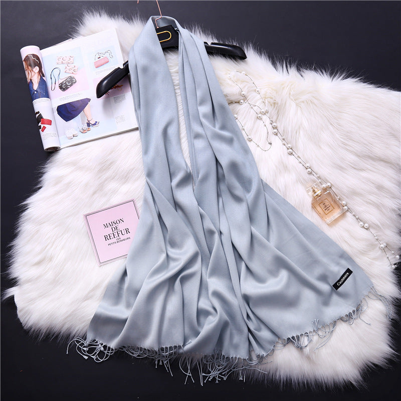 Autumn and winter solid color imitation cashmere scarf women's fashion versatile fringed monochrome warm shawl head scarf 150g head scarf