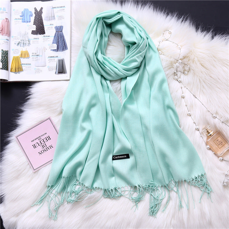 Autumn and winter solid color imitation cashmere scarf women's fashion versatile fringed monochrome warm shawl head scarf 150g head scarf