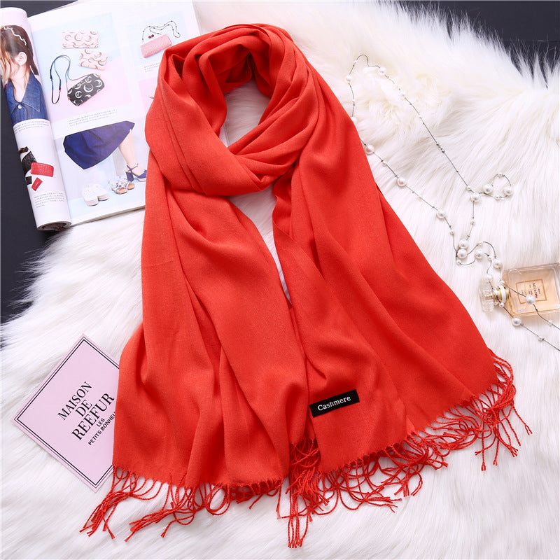 Autumn and winter solid color imitation cashmere scarf women's fashion versatile fringed monochrome warm shawl head scarf 150g head scarf