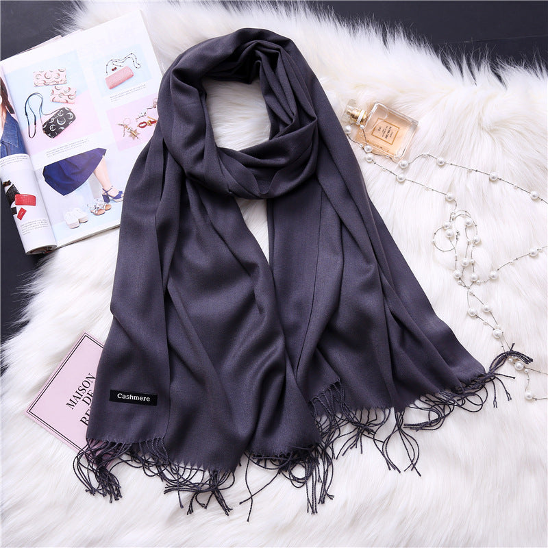 Autumn and winter solid color imitation cashmere scarf women's fashion versatile fringed monochrome warm shawl head scarf 150g head scarf