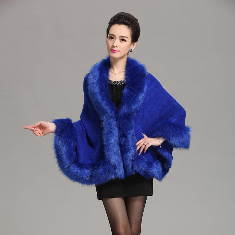 1268 #new large size imitation fox fur collar women's knitted shawl cape cardigan jacket fur shawl