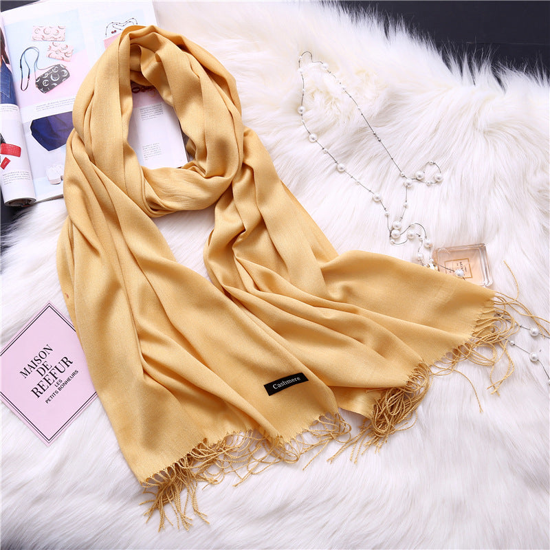 Autumn and winter solid color imitation cashmere scarf women's fashion versatile fringed monochrome warm shawl head scarf 150g head scarf