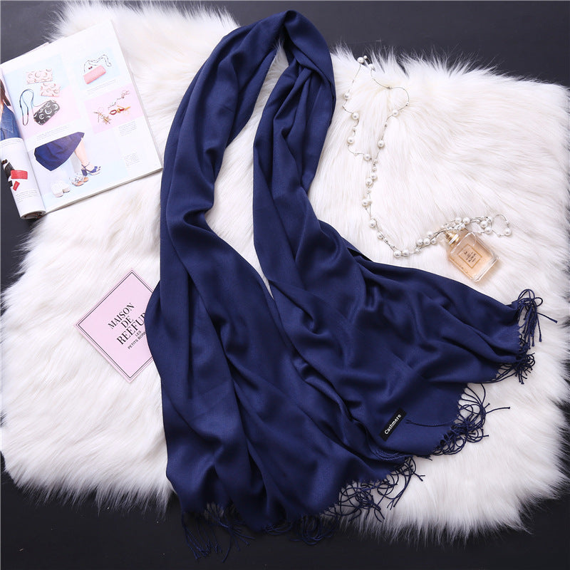 Autumn and winter solid color imitation cashmere scarf women's fashion versatile fringed monochrome warm shawl head scarf 150g head scarf