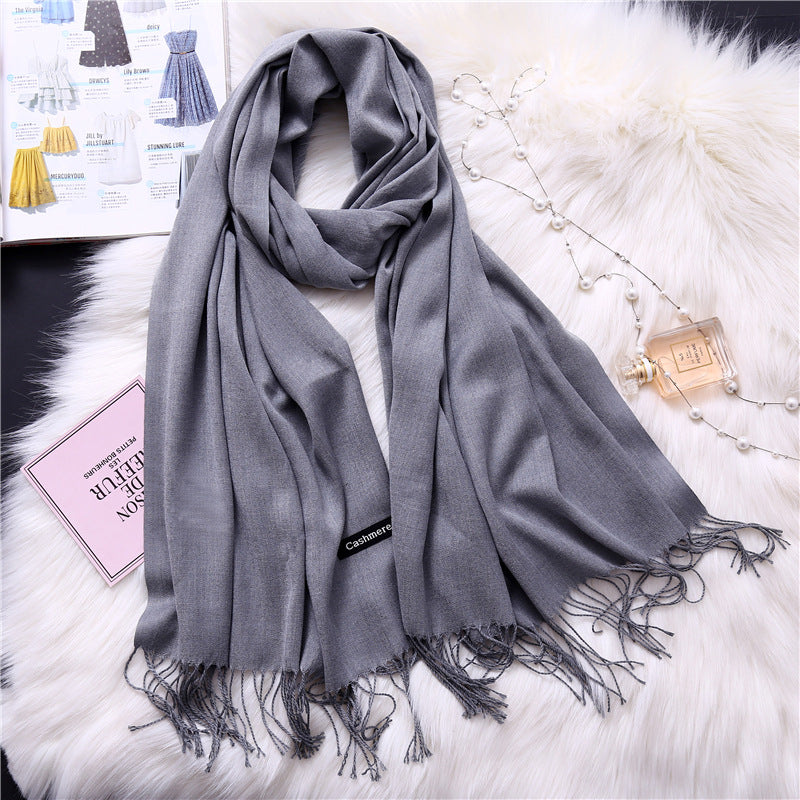 Autumn and winter solid color imitation cashmere scarf women's fashion versatile fringed monochrome warm shawl head scarf 150g head scarf