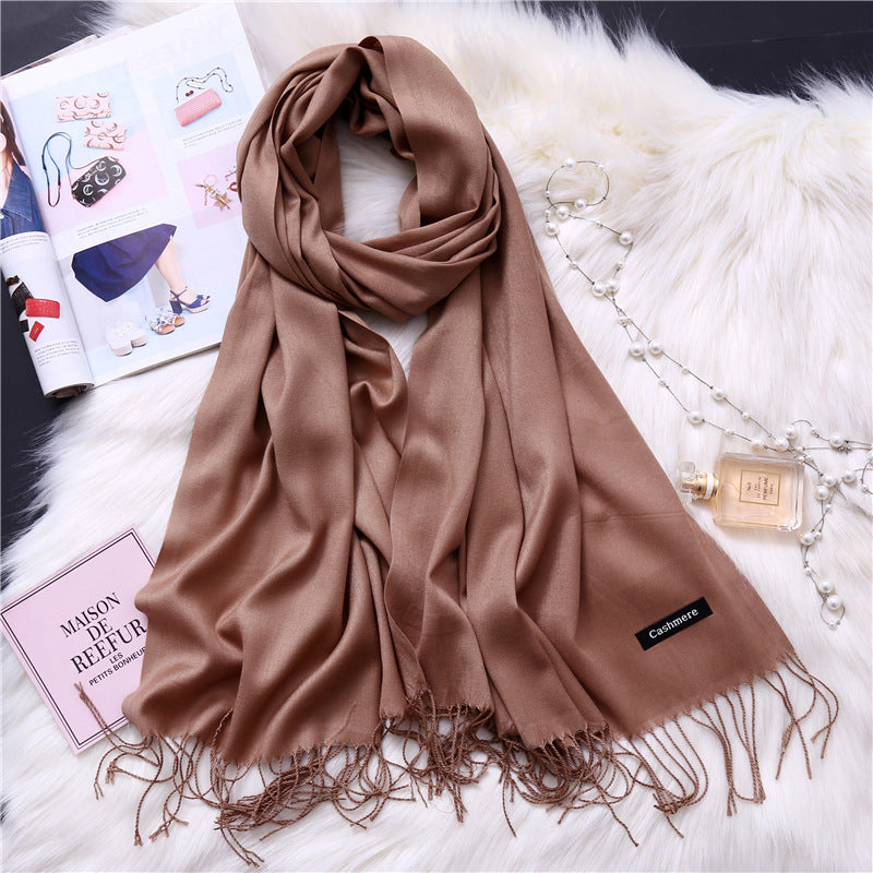 Autumn and winter solid color imitation cashmere scarf women's fashion versatile fringed monochrome warm shawl head scarf 150g head scarf