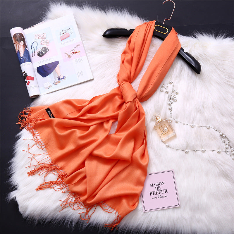 Autumn and winter solid color imitation cashmere scarf women's fashion versatile fringed monochrome warm shawl head scarf 150g head scarf