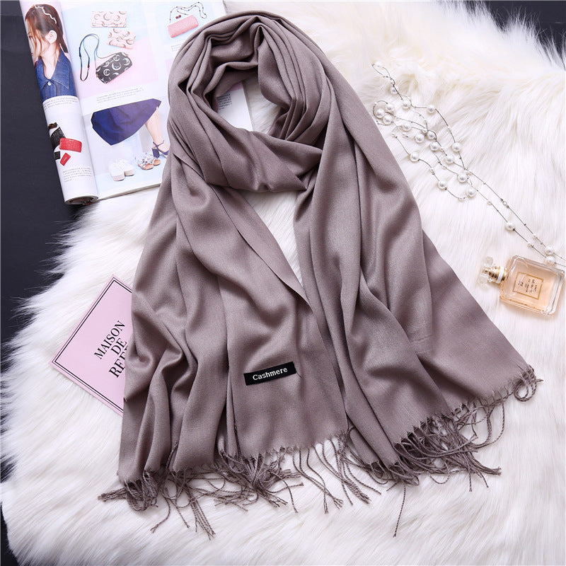 Autumn and winter solid color imitation cashmere scarf women's fashion versatile fringed monochrome warm shawl head scarf 150g head scarf