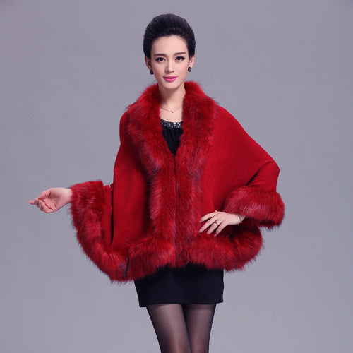 1268 #new large size imitation fox fur collar women's knitted shawl cape cardigan jacket fur shawl