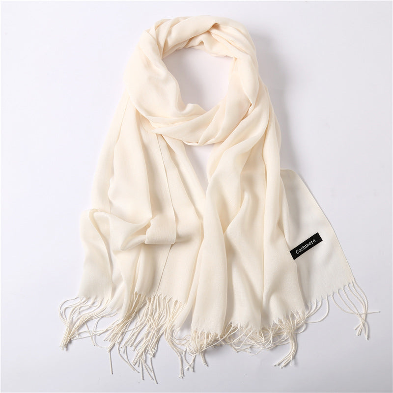 Solid color imitation cashmere scarf for women, thin spring and summer long air conditioner shawl