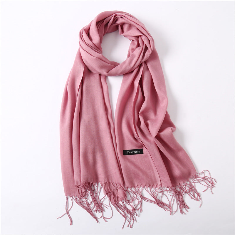 Solid color imitation cashmere scarf for women, thin spring and summer long air conditioner shawl