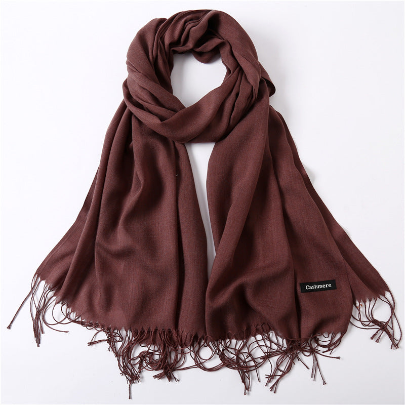 Solid color imitation cashmere scarf for women, thin spring and summer long air conditioner shawl