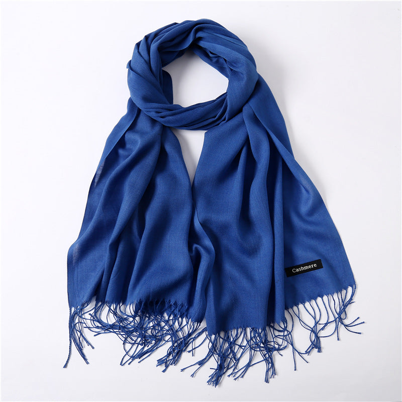 Solid color imitation cashmere scarf for women, thin spring and summer long air conditioner shawl