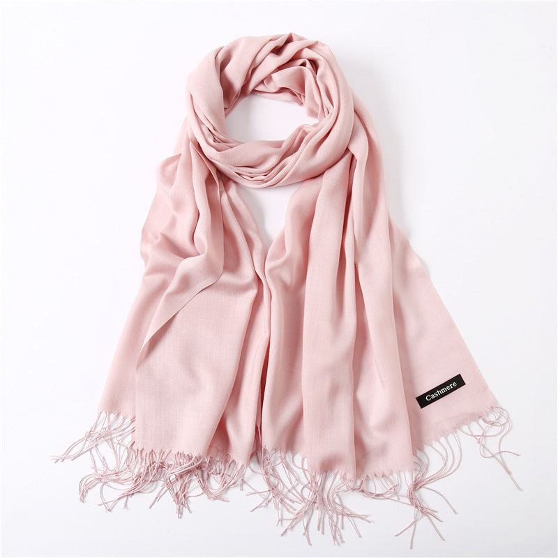 Solid color imitation cashmere scarf for women, thin spring and summer long air conditioner shawl