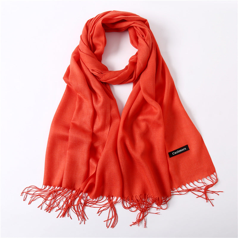 Solid color imitation cashmere scarf for women, thin spring and summer long air conditioner shawl
