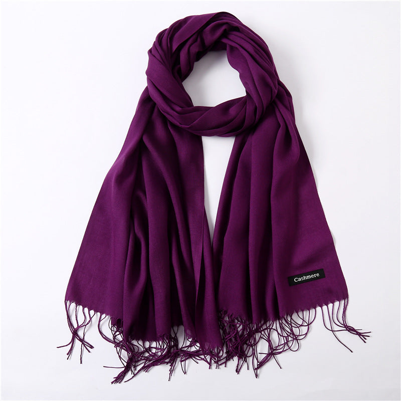 Solid color imitation cashmere scarf for women, thin spring and summer long air conditioner shawl