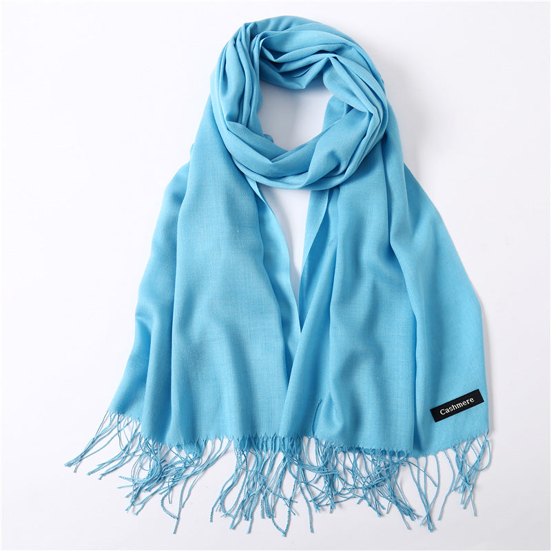 Solid color imitation cashmere scarf for women, thin spring and summer long air conditioner shawl