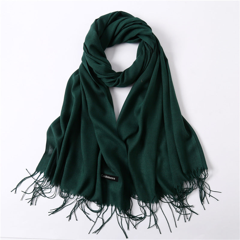Solid color imitation cashmere scarf for women, thin spring and summer long air conditioner shawl