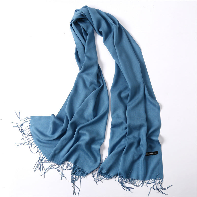 Solid color imitation cashmere scarf for women, thin spring and summer long air conditioner shawl