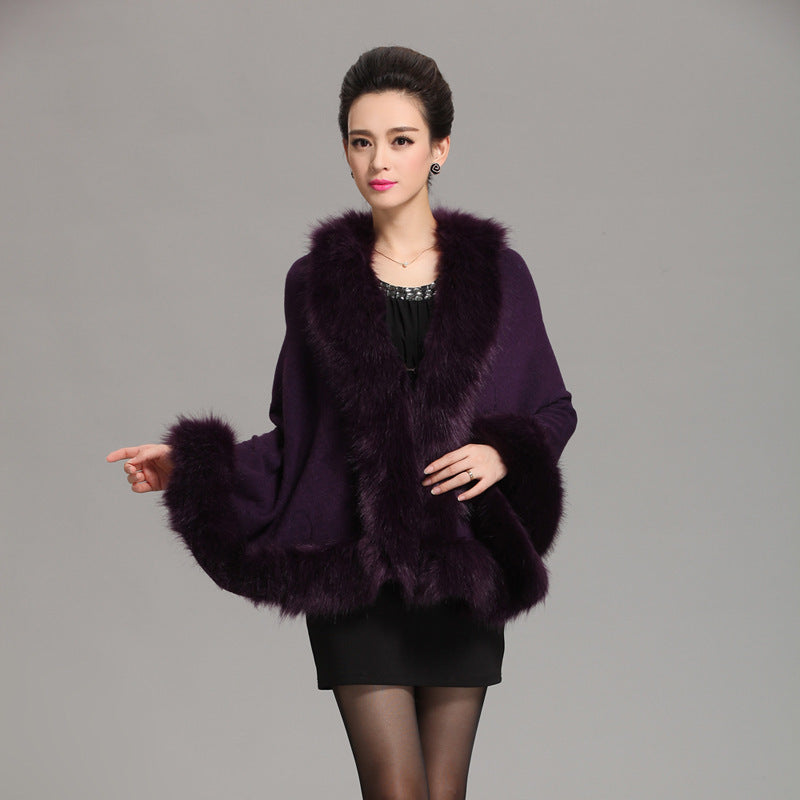 1268 #new large size imitation fox fur collar women's knitted shawl cape cardigan jacket fur shawl