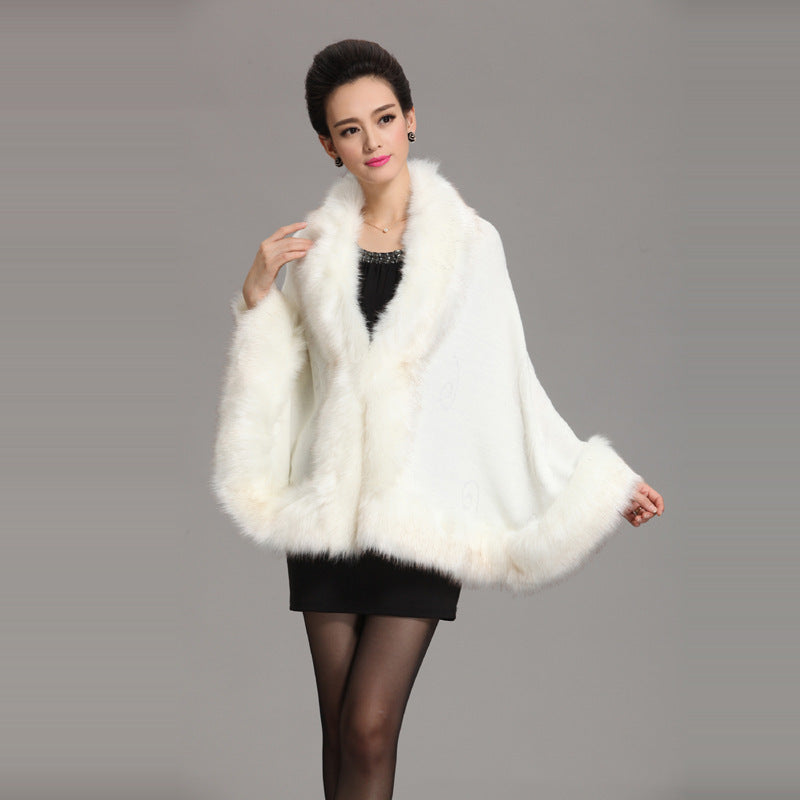 1268 #new large size imitation fox fur collar women's knitted shawl cape cardigan jacket fur shawl