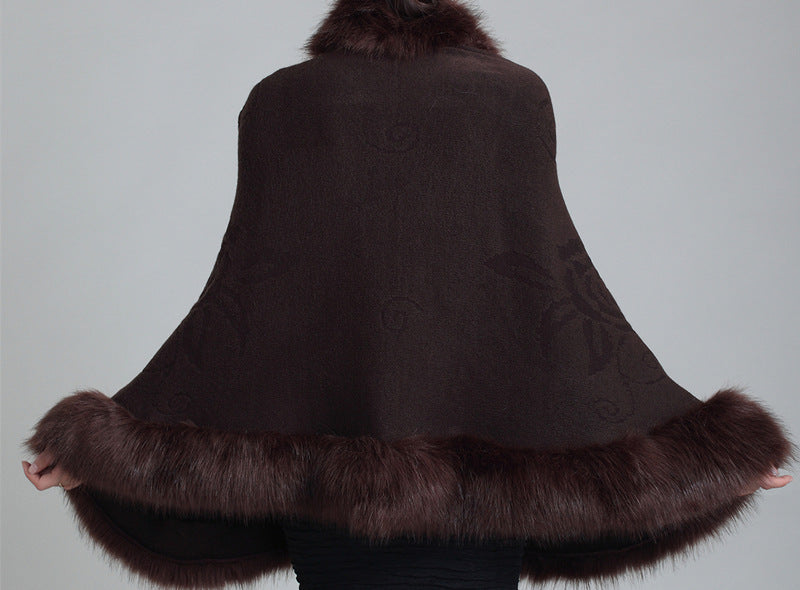 1268 #new large size imitation fox fur collar women's knitted shawl cape cardigan jacket fur shawl