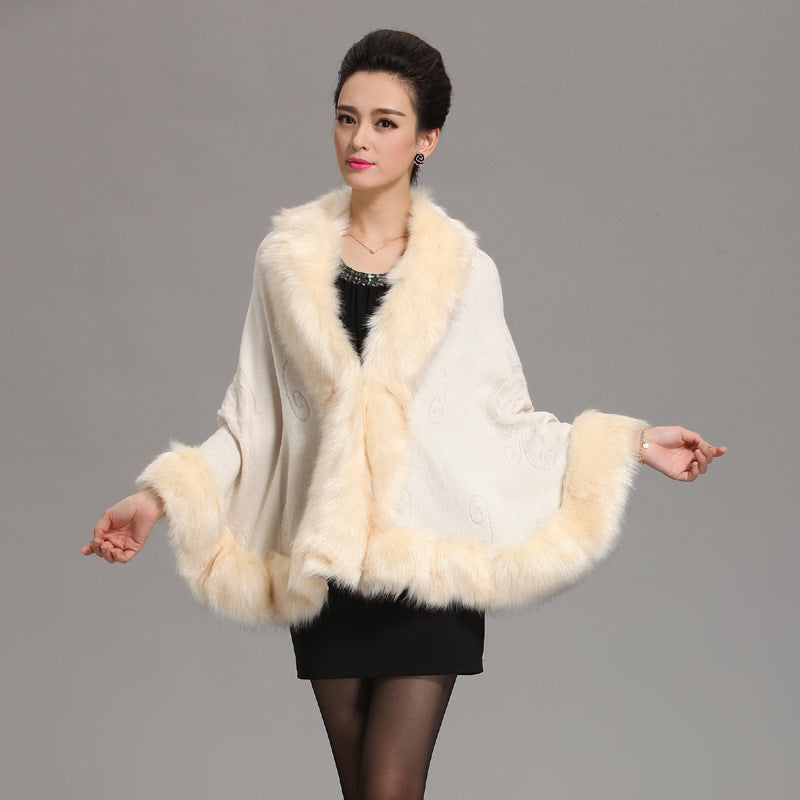 1268 #new large size imitation fox fur collar women's knitted shawl cape cardigan jacket fur shawl