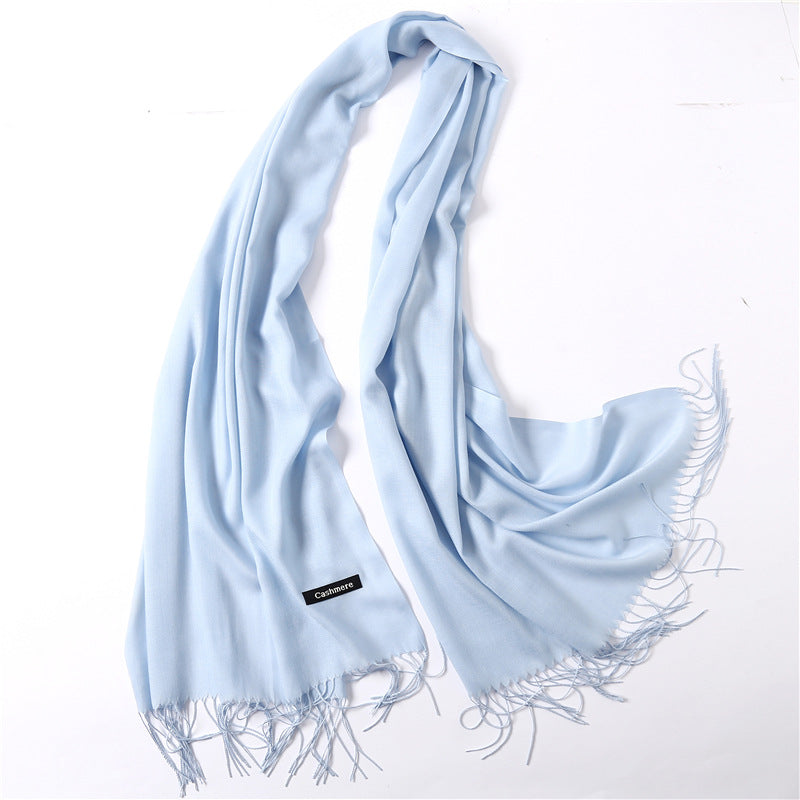 Solid color imitation cashmere scarf for women, thin spring and summer long air conditioner shawl