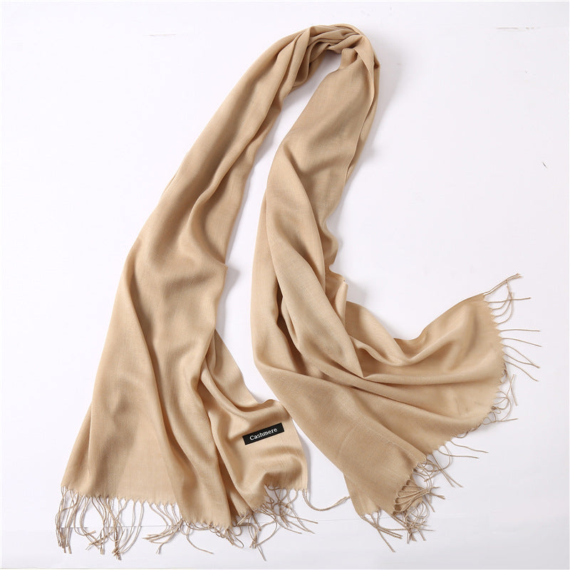 Solid color imitation cashmere scarf for women, thin spring and summer long air conditioner shawl