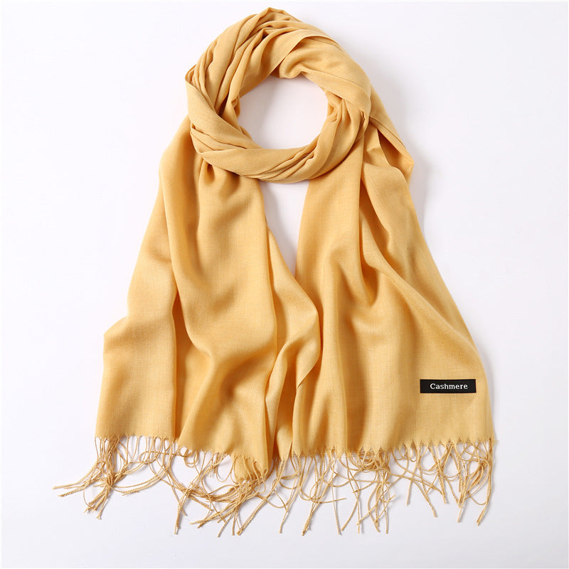 Solid color imitation cashmere scarf for women, thin spring and summer long air conditioner shawl