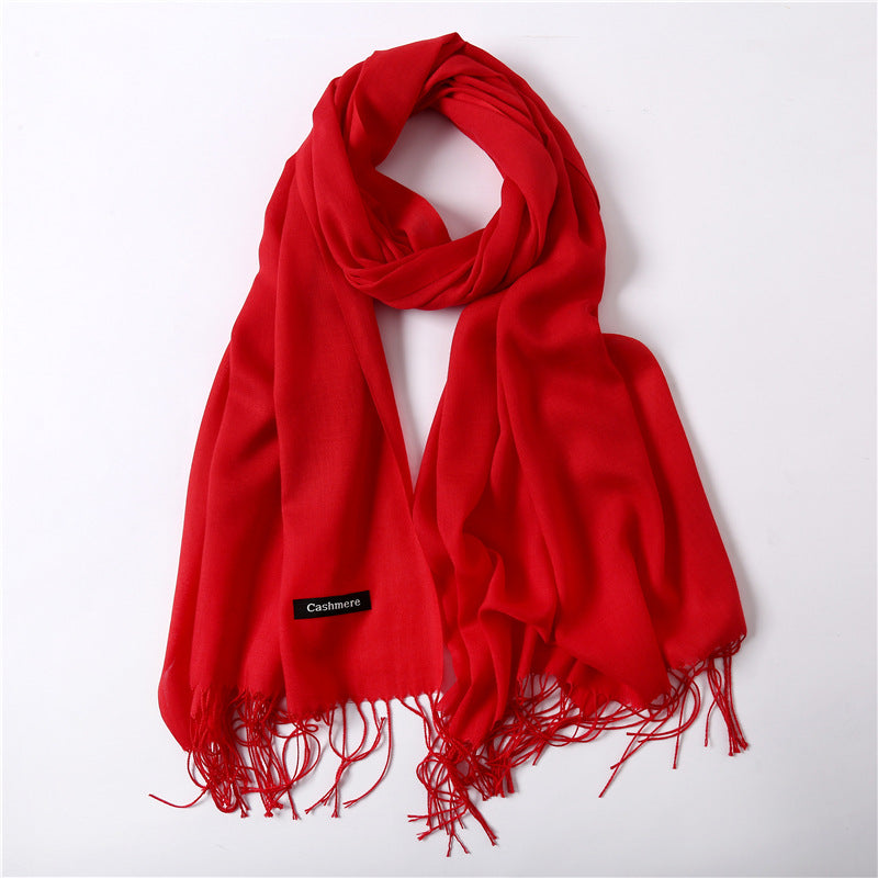 Solid color imitation cashmere scarf for women, thin spring and summer long air conditioner shawl