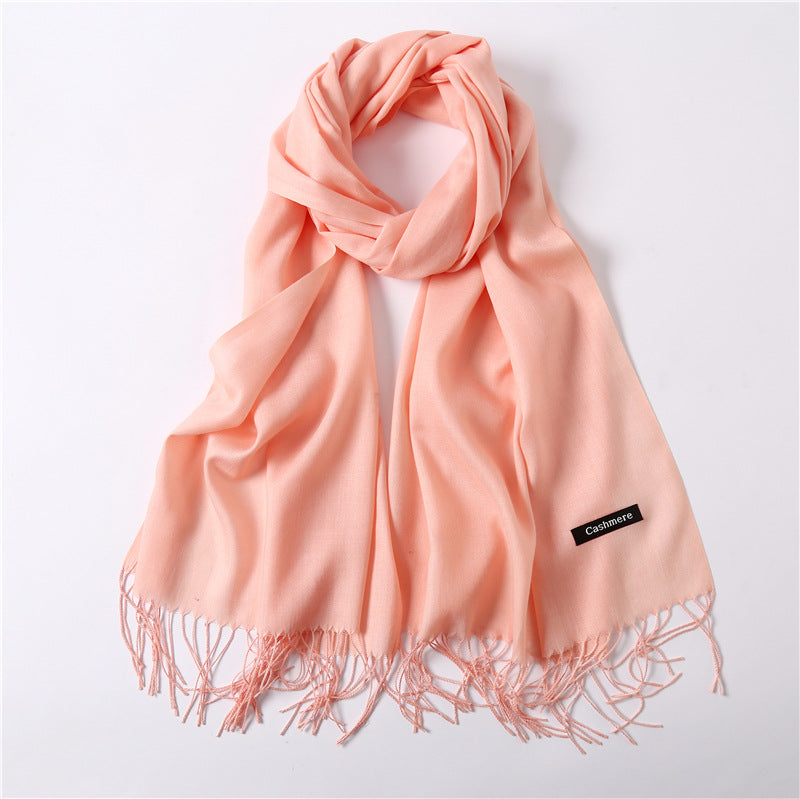Solid color imitation cashmere scarf for women, thin spring and summer long air conditioner shawl