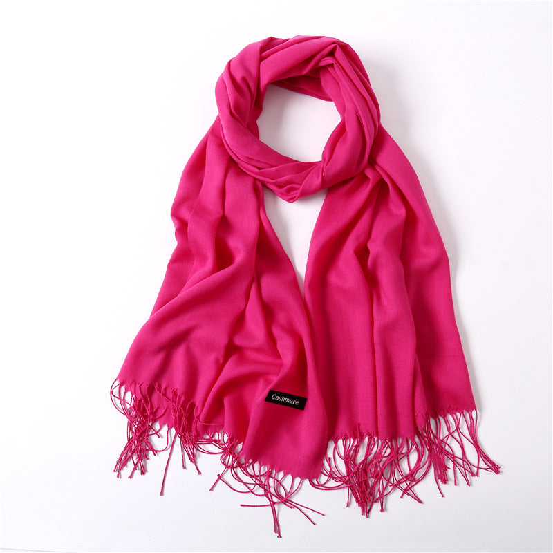 Solid color imitation cashmere scarf for women, thin spring and summer long air conditioner shawl