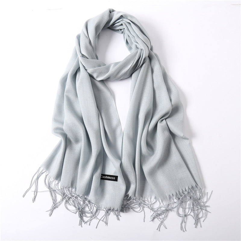 Solid color imitation cashmere scarf for women, thin spring and summer long air conditioner shawl