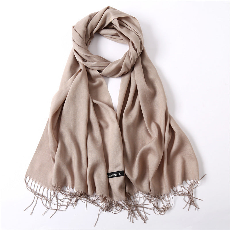 Solid color imitation cashmere scarf for women, thin spring and summer long air conditioner shawl