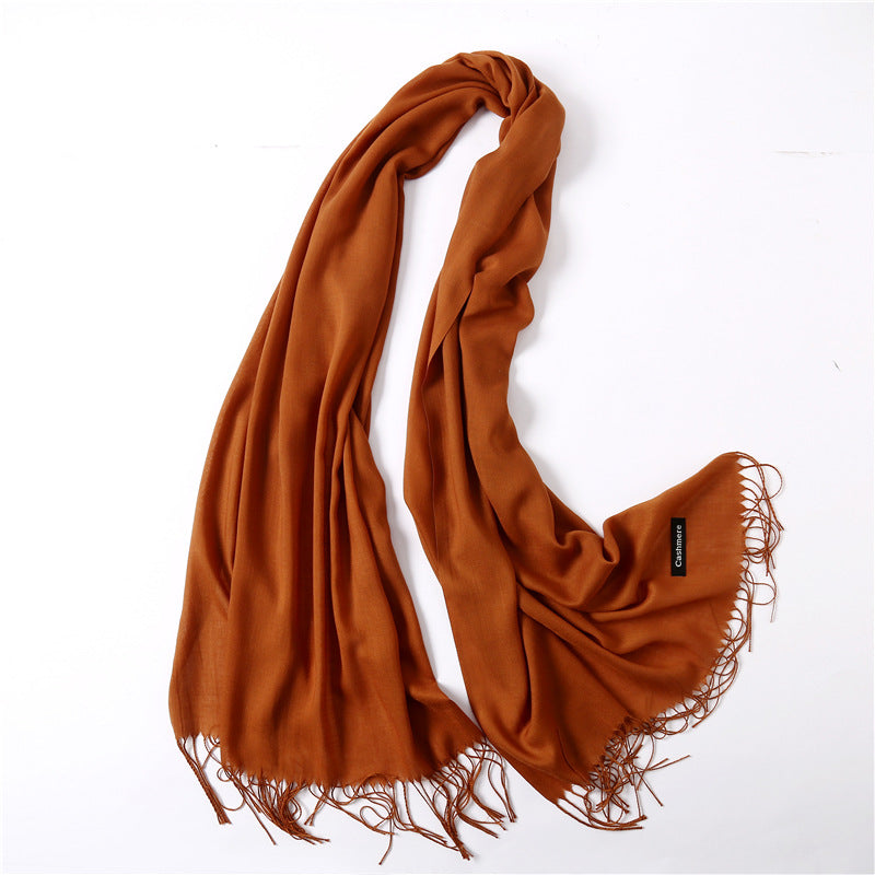 Solid color imitation cashmere scarf for women, thin spring and summer long air conditioner shawl