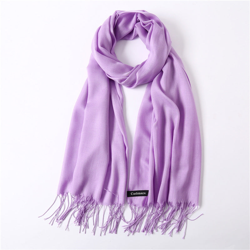 Solid color imitation cashmere scarf for women, thin spring and summer long air conditioner shawl