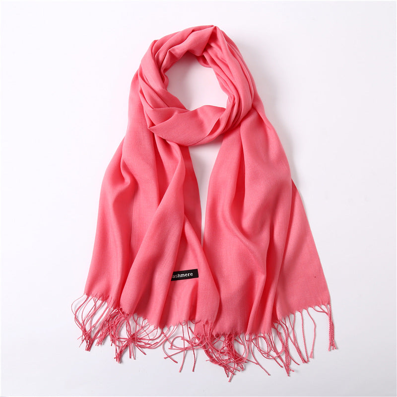 Solid color imitation cashmere scarf for women, thin spring and summer long air conditioner shawl