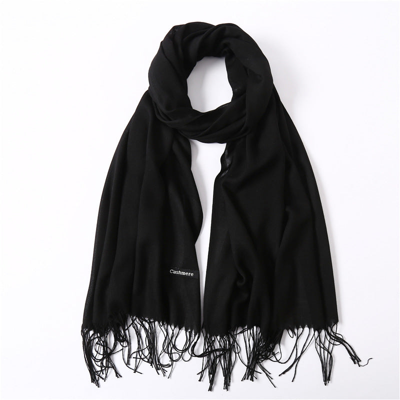 Solid color imitation cashmere scarf for women, thin spring and summer long air conditioner shawl