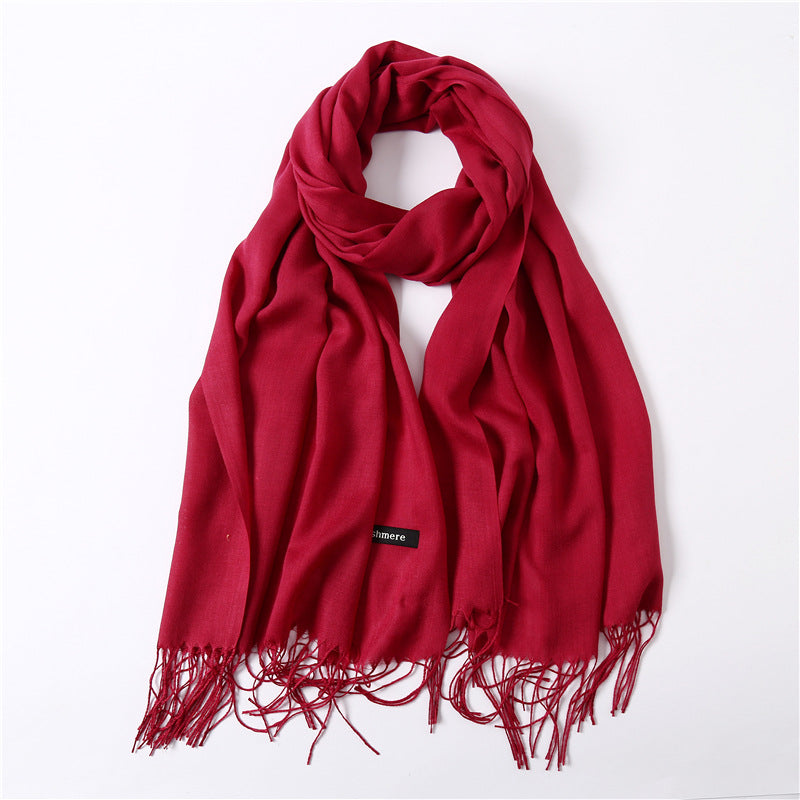 Solid color imitation cashmere scarf for women, thin spring and summer long air conditioner shawl