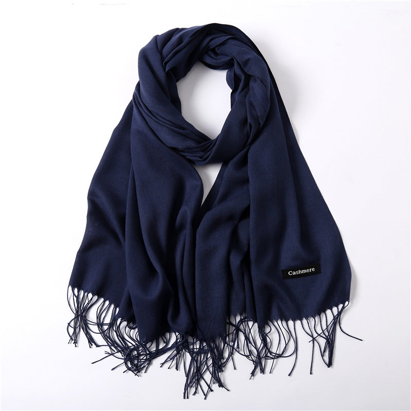 Solid color imitation cashmere scarf for women, thin spring and summer long air conditioner shawl
